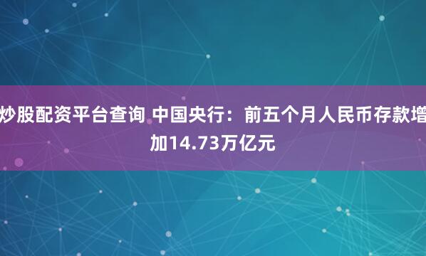 炒股配资平台查询 中国央行：前五个月人民币存款增加14.73万亿元
